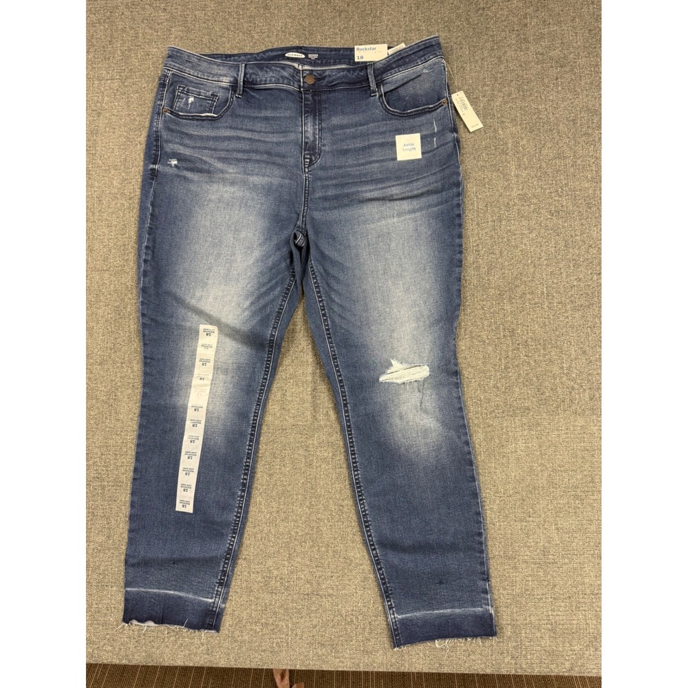 Old Navy Rockstar Super Skinny Ankle Jeans 18 Distressed Raw Hem Dark Blue Grass